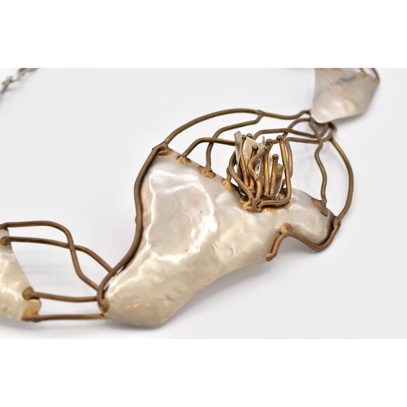 Joseph Boris Brutalist Mixed Metal Flower Chain Belt Hammered Brass Chunky main image 5